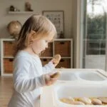 Dziewczynka bawi się kreatywnie w domu podczas spokojnego popołudnia